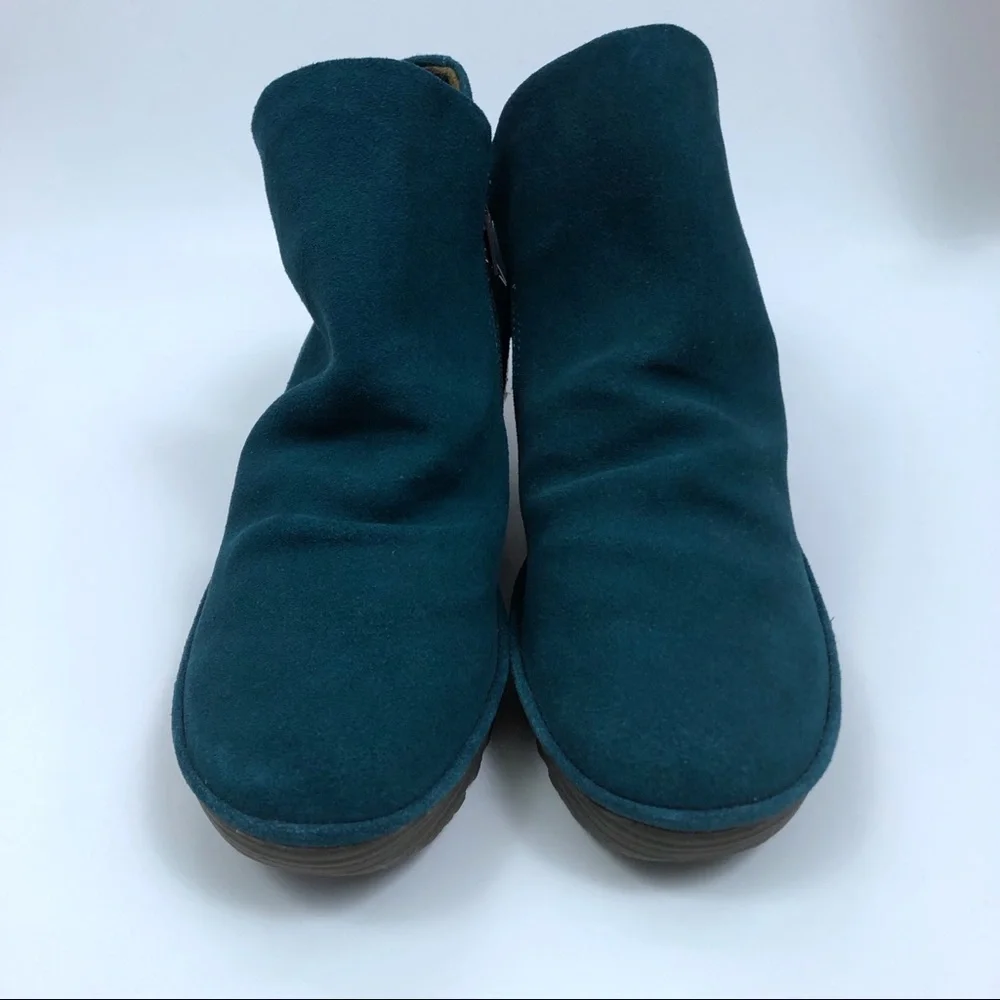 Fly London Teal Suede Wedge Ankle Booties